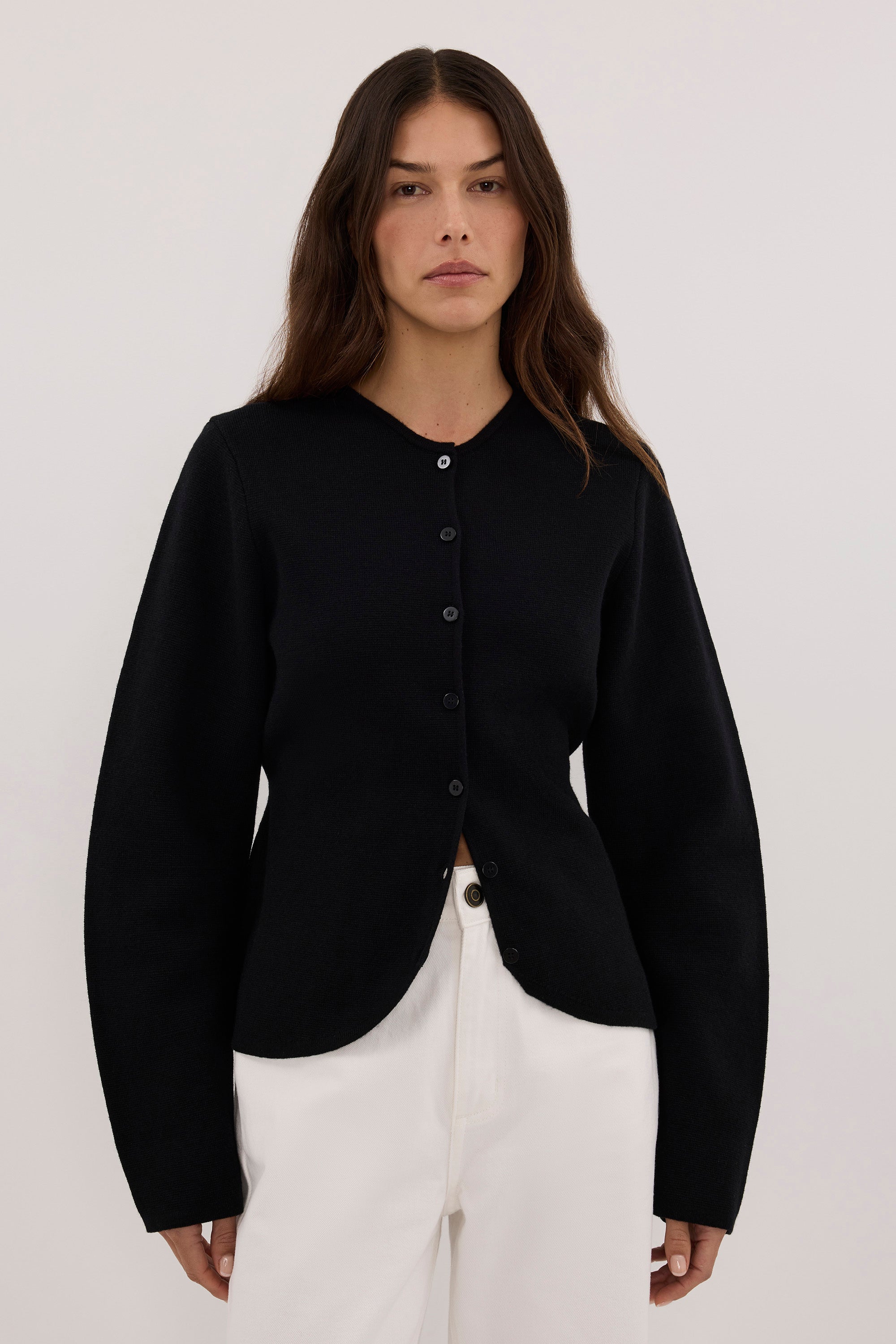ELIZA BLACK CINCHED CARDIGAN – DISSH