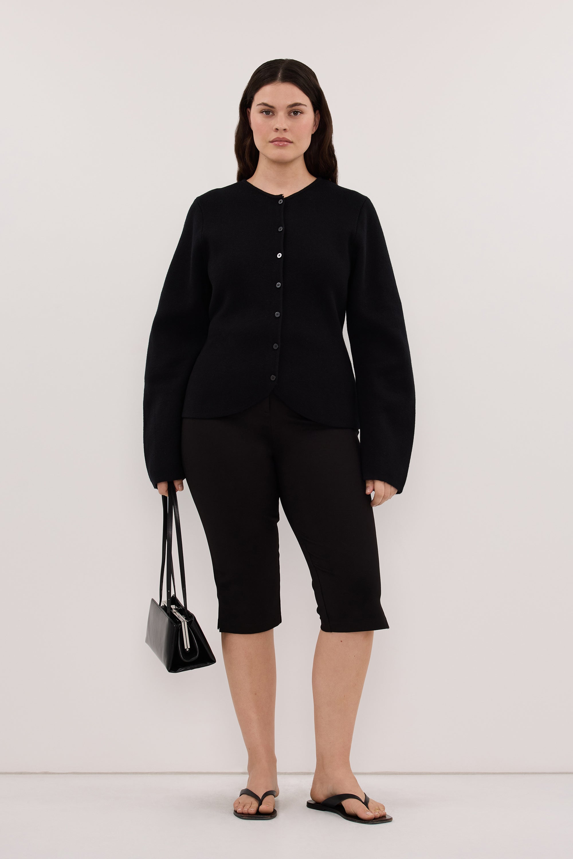 ELIZA BLACK CINCHED CARDIGAN