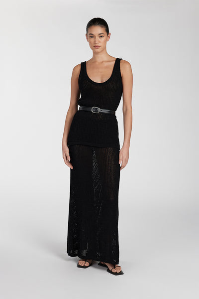 Aude wearing MARGOT BLACK CROCHET MIDI SKIRT