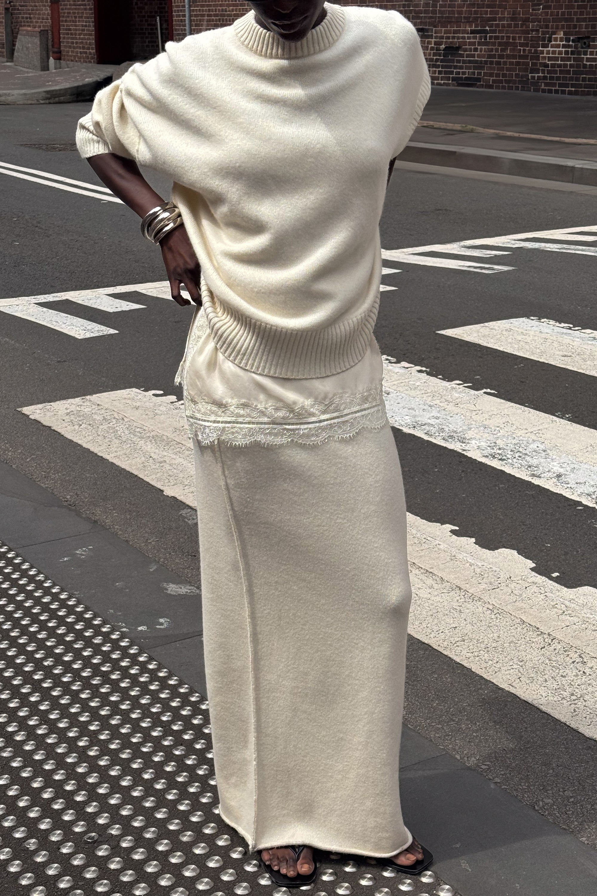 PAIGE CREAM WOOL KNIT MIDI SKIRT