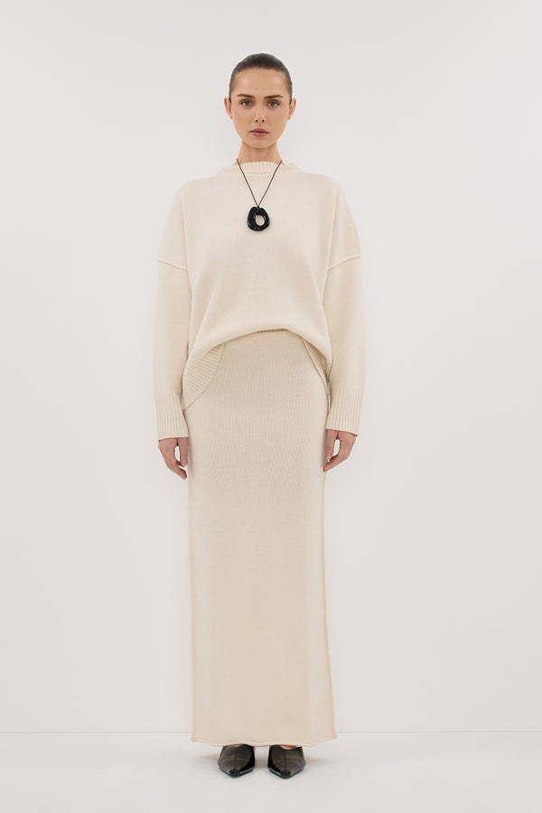 PAIGE CREAM WOOL KNIT MIDI SKIRT