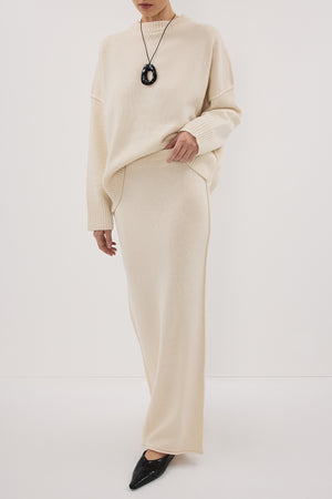 PAIGE CREAM WOOL KNIT MIDI SKIRT