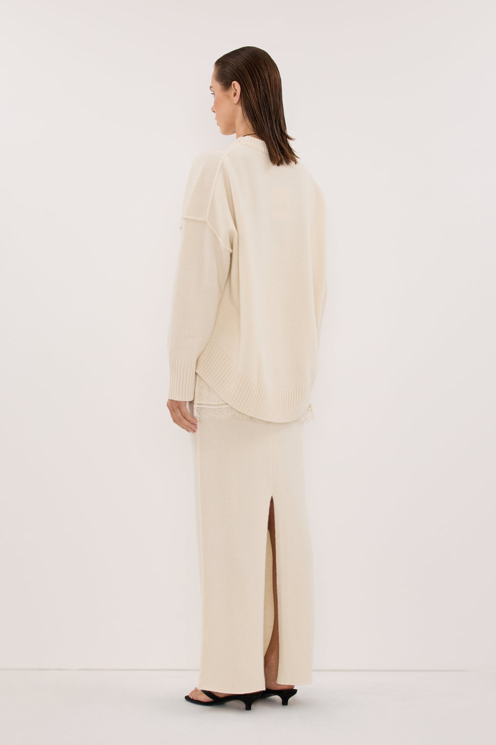 PAIGE CREAM WOOL KNIT MIDI SKIRT