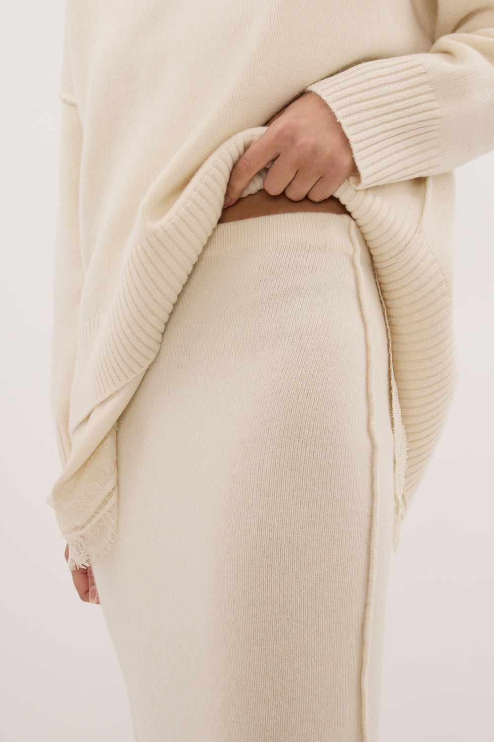 PAIGE CREAM WOOL KNIT MIDI SKIRT