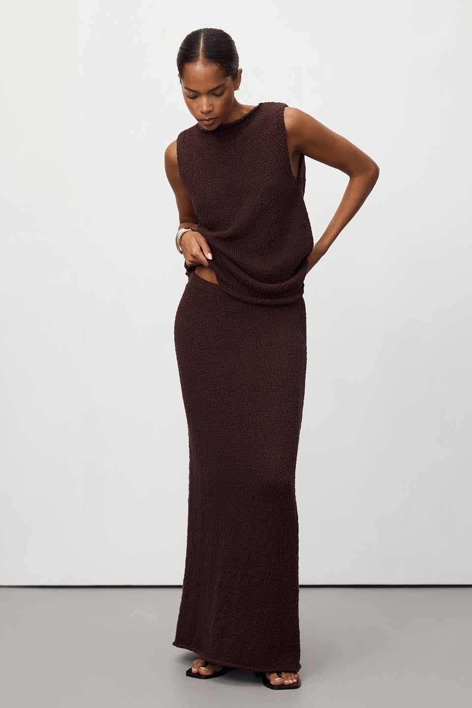 DINA CHOC KNIT MIDI SKIRT