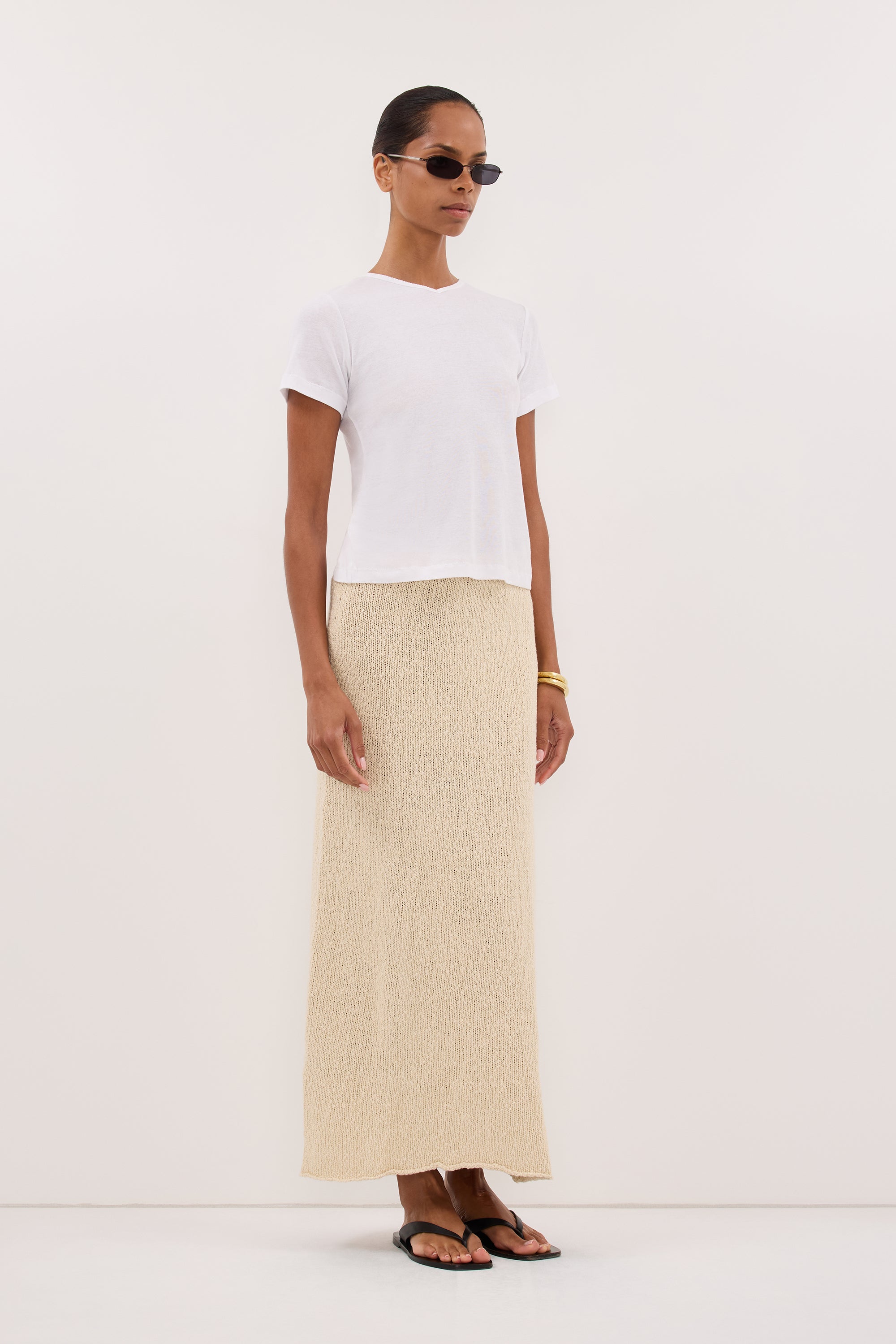 DINA NATURAL KNIT MIDI SKIRT