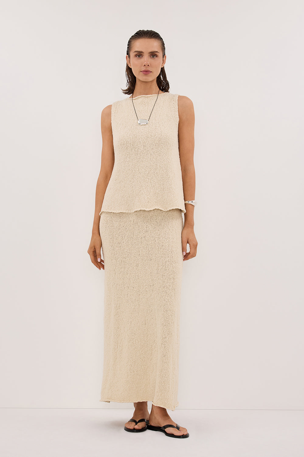 DINA NATURAL KNIT MIDI SKIRT