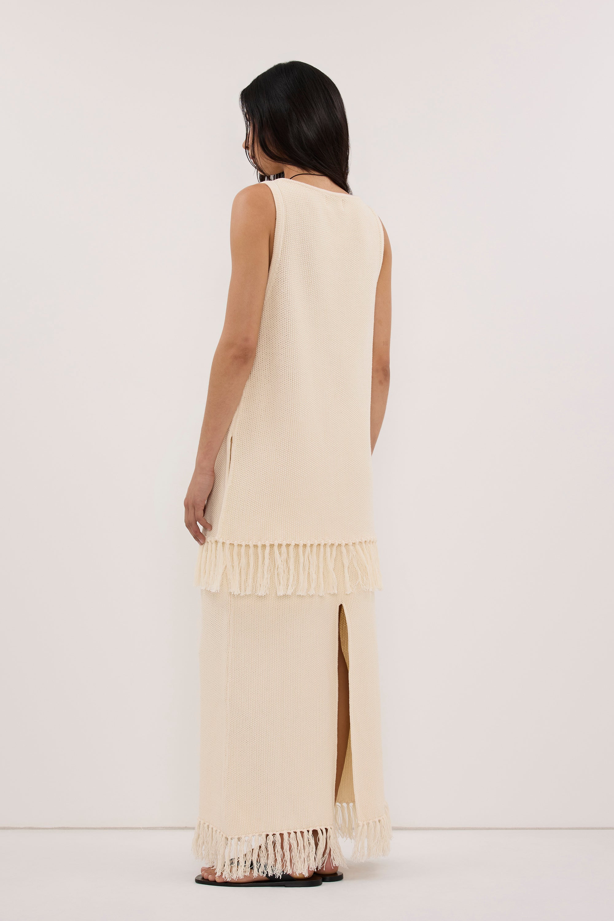 BENETTE NATURAL FRINGE COLUMN MAXI SKIRT