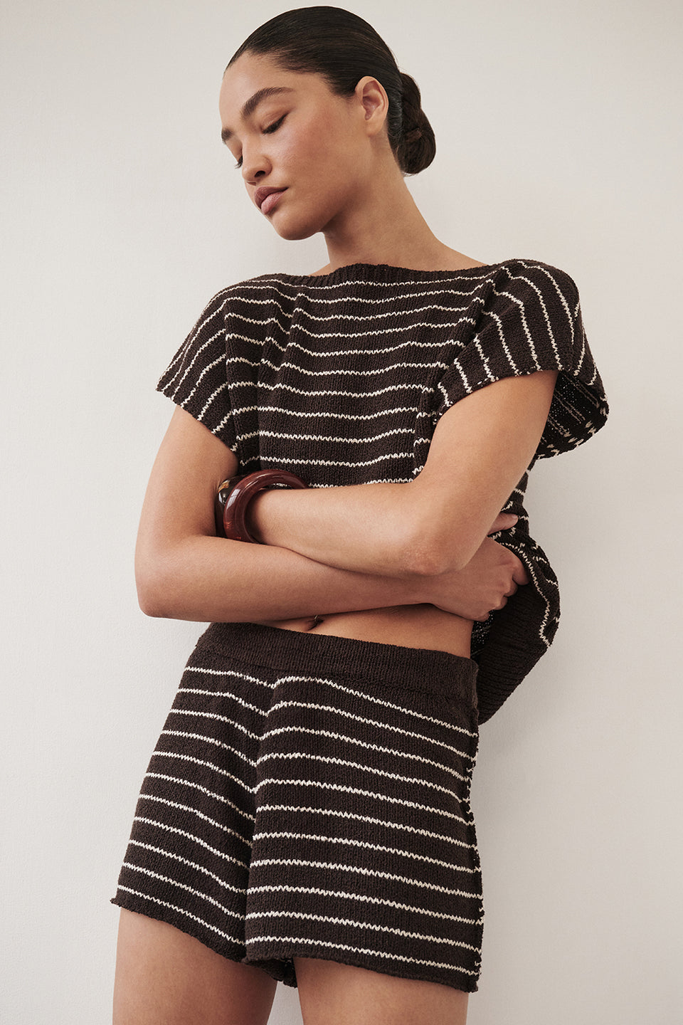 ASPEN CHOC STRIPE KNIT SHORT