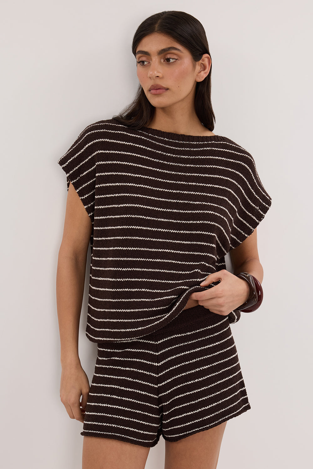 ASPEN CHOC STRIPE KNIT SHORT