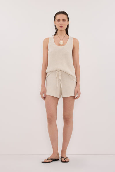 Stas wearing PEARL NATURAL KNIT SHORT