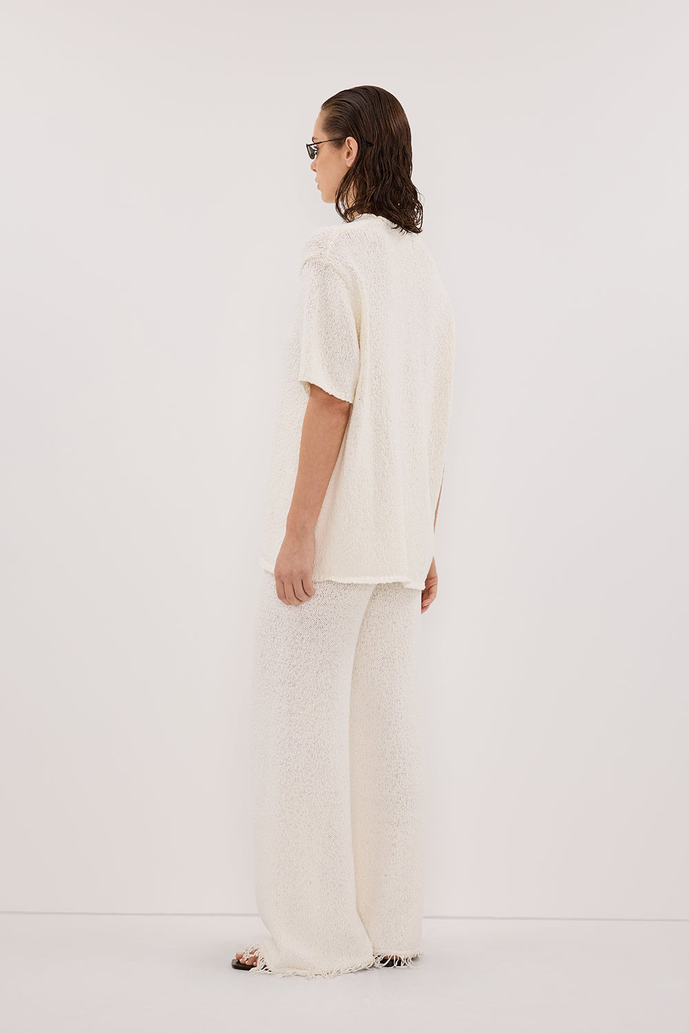 SUE OFF WHITE FRINGE KNIT PANT – DISSH