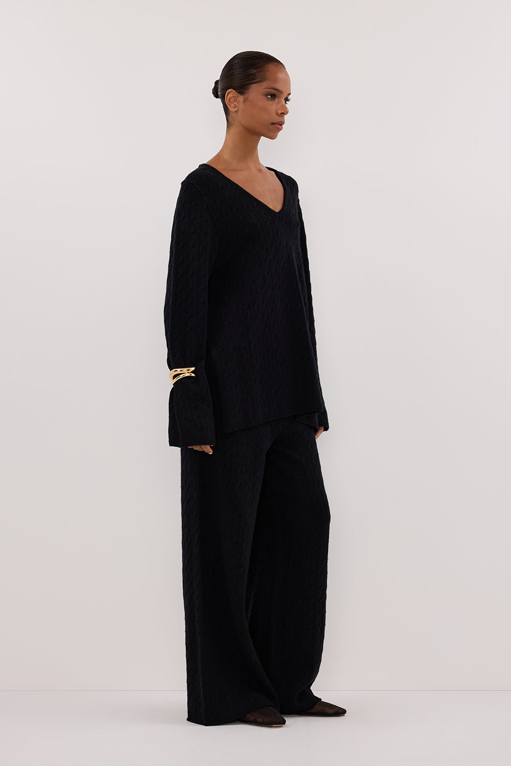 MAREN BLACK CABLE KNIT PANT