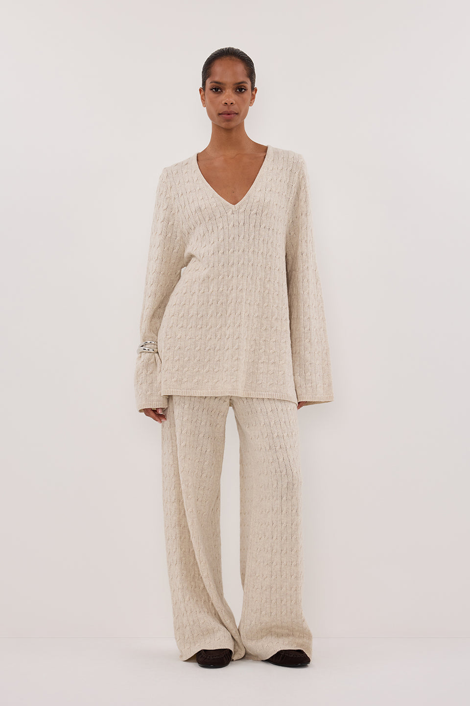 MAREN CHALK CABLE KNIT PANT