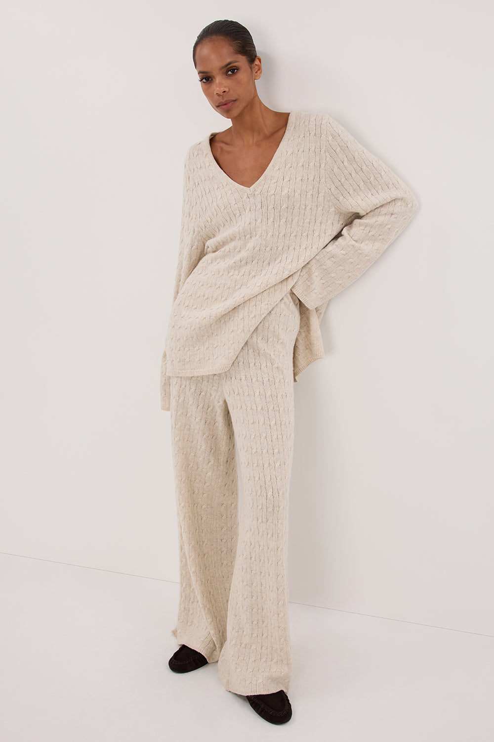 MAREN CHALK CABLE KNIT PANT