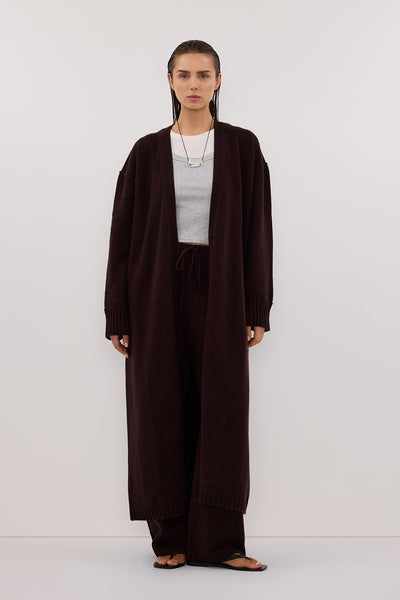 Stas wearing PAIGE CHOC WOOL KNIT PANT