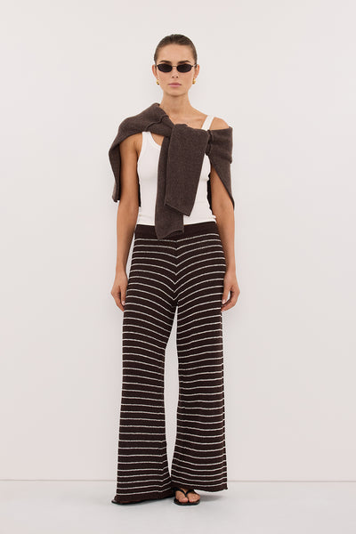 Stas wearing ASPEN CHOC STRIPE KNIT PANT