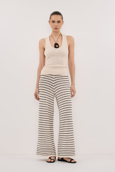 Stas wearing ASPEN SANDSTONE STRIPE KNIT PANT
