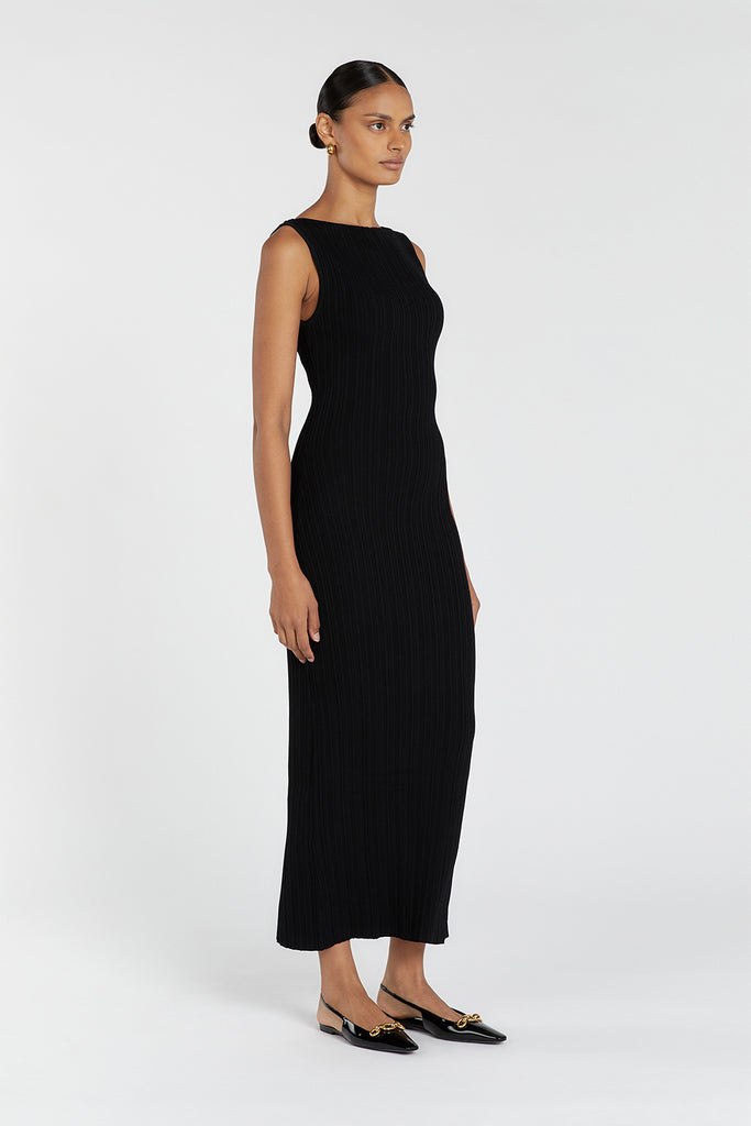 SIENNA BLACK KNIT MIDI DRESS | Dissh