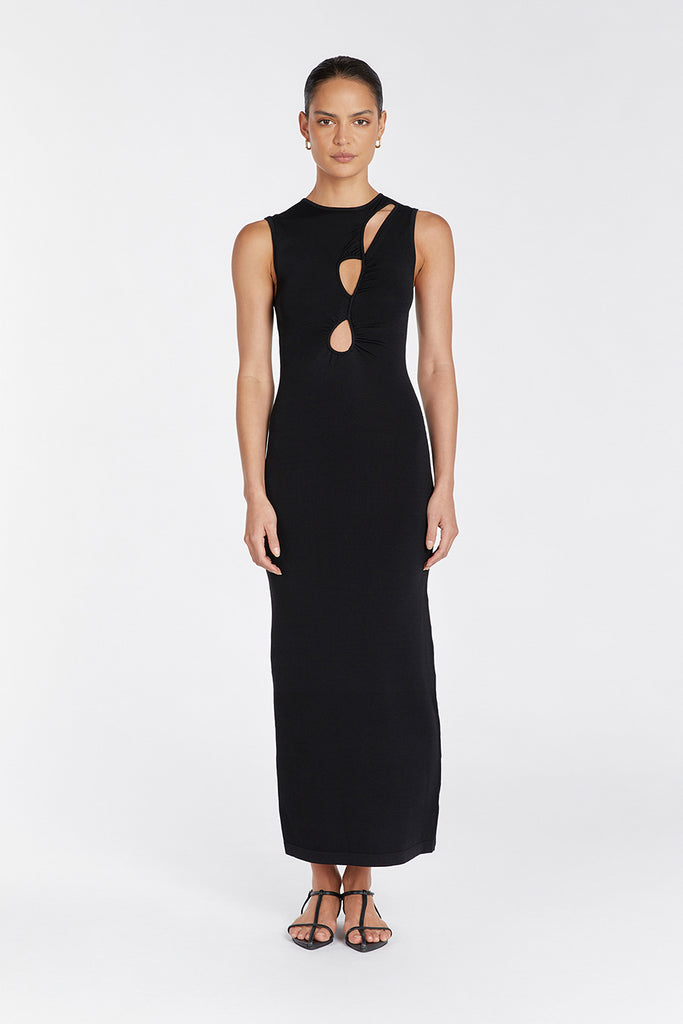 MONIQUE BLACK KNIT MIDI DRESS | Dissh