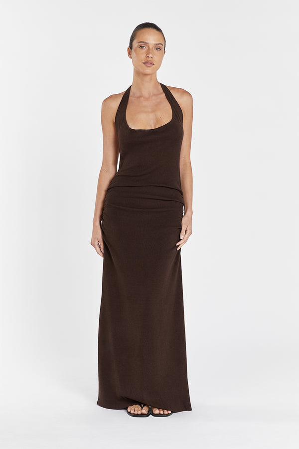 ALICE CHOC COWL NECK HALTER DRESS | Dissh