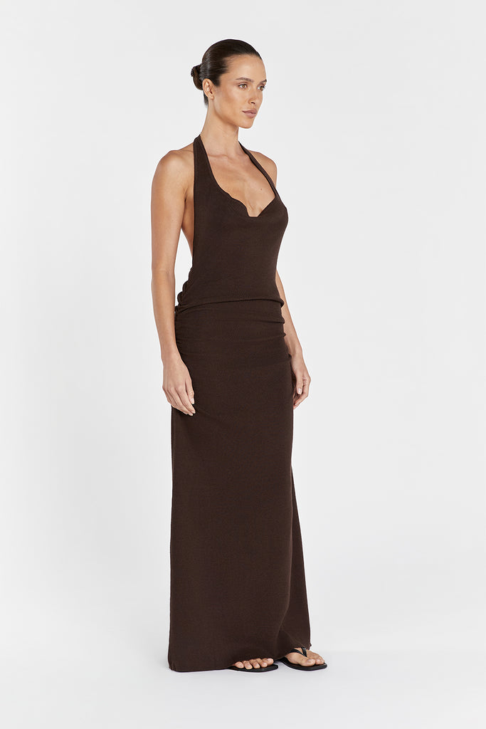 ALICE CHOC COWL NECK HALTER DRESS | Dissh