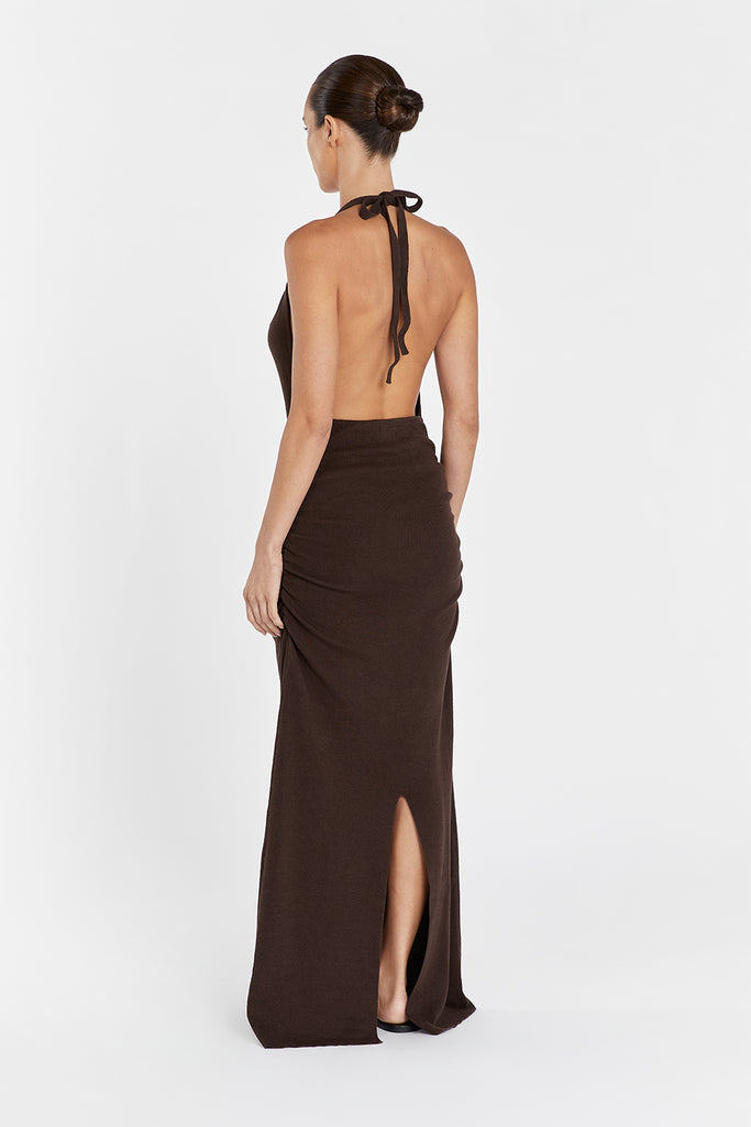 ALICE CHOC COWL NECK HALTER DRESS | Dissh
