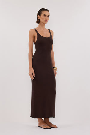 SIGNATURE CHOC CONTRAST SCOOP MIDI DRESS