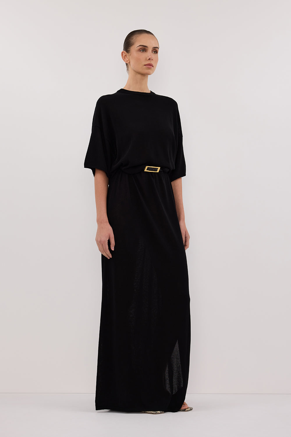 JACKI BLACK OVERSIZED SLEEVED KNIT MAXI DRESS – DISSH