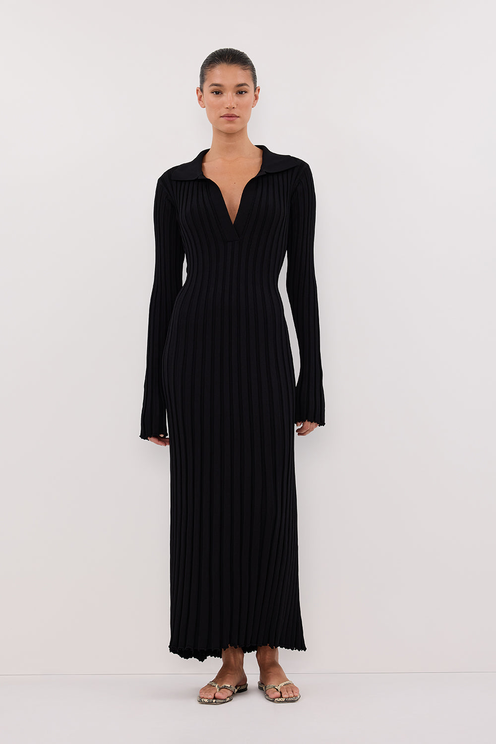 HAL BLACK LONG SLEEVE MIDI DRESS – DISSH