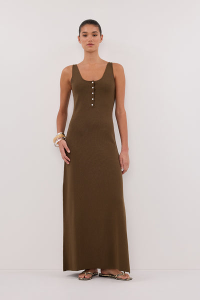 Aude wearing TROY OLIVE SLEEVELESS MAXI DRESS
