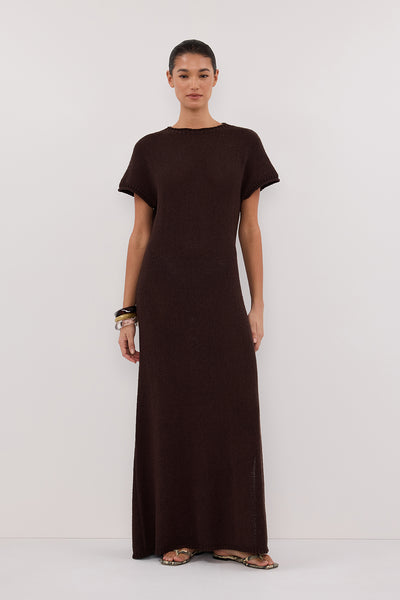 Aude wearing ERIN CHOC KNIT MAXI DRESS