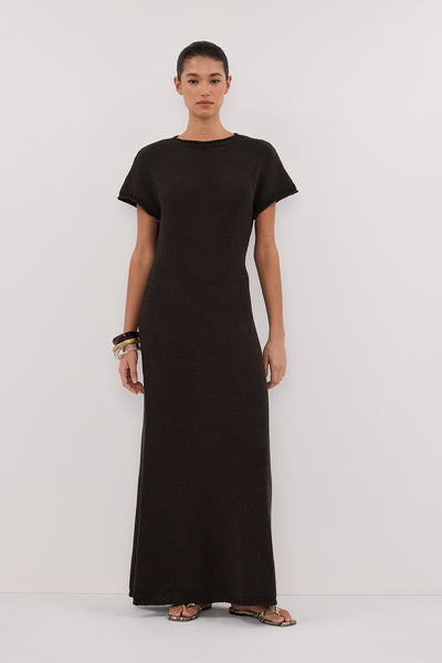 Aude wearing ERIN PETROL KNIT MAXI DRESS