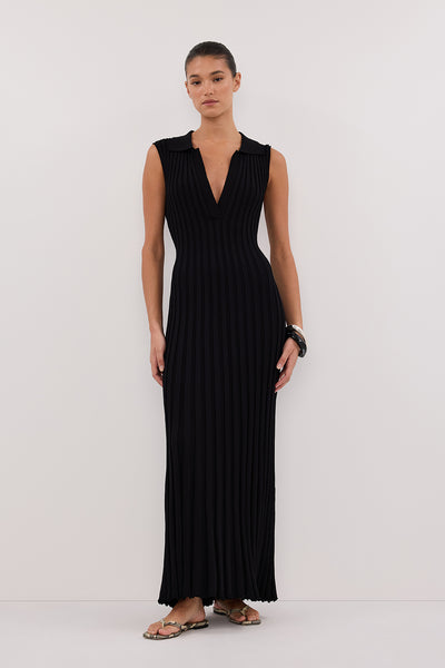 Aude wearing HAL BLACK SLEEVELESS KNIT MAXI DRESS