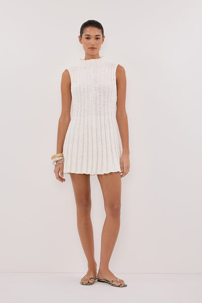 Aude wearing VERO OFF WHITE KNIT MINI DRESS