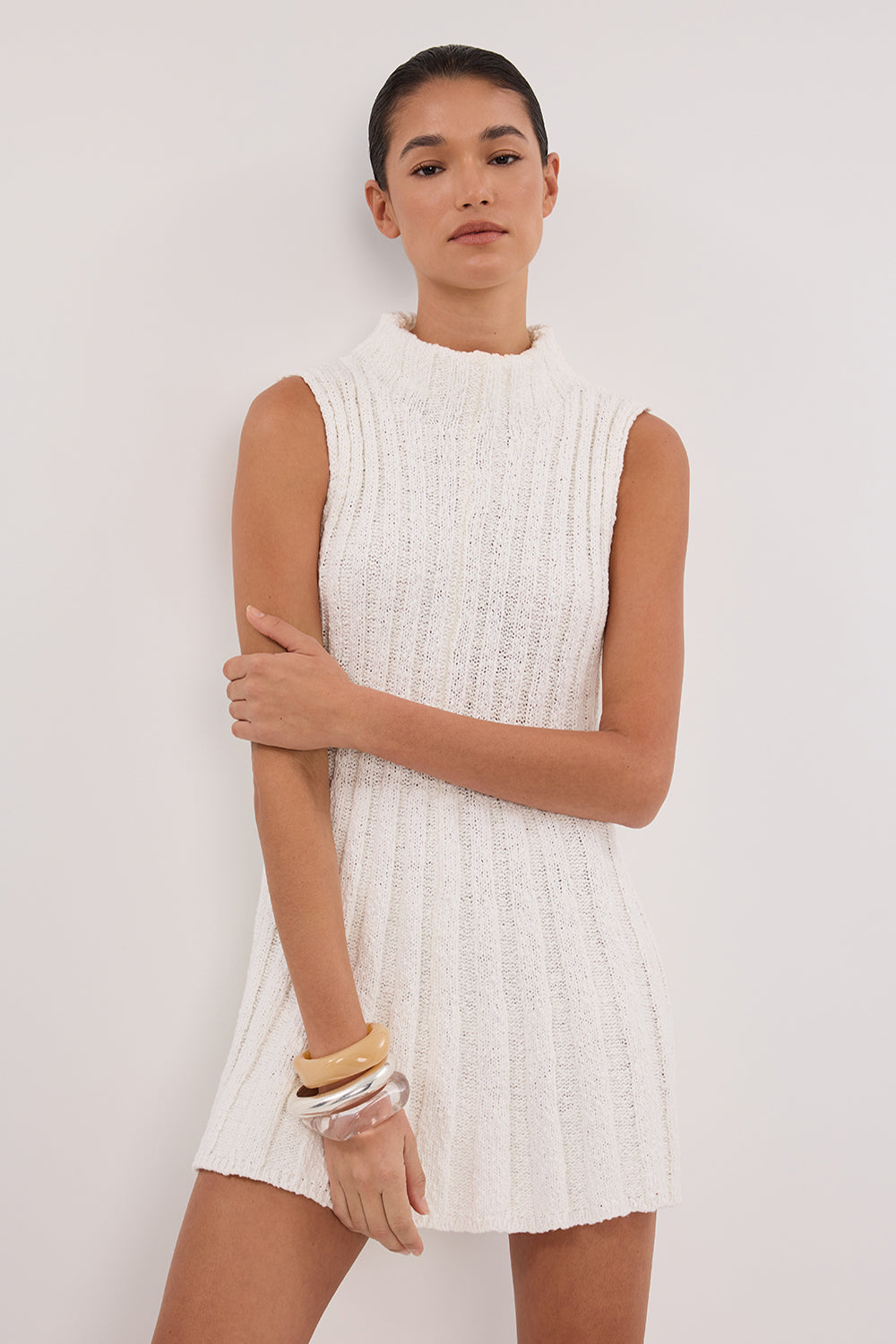 VERO OFF WHITE KNIT MINI DRESS