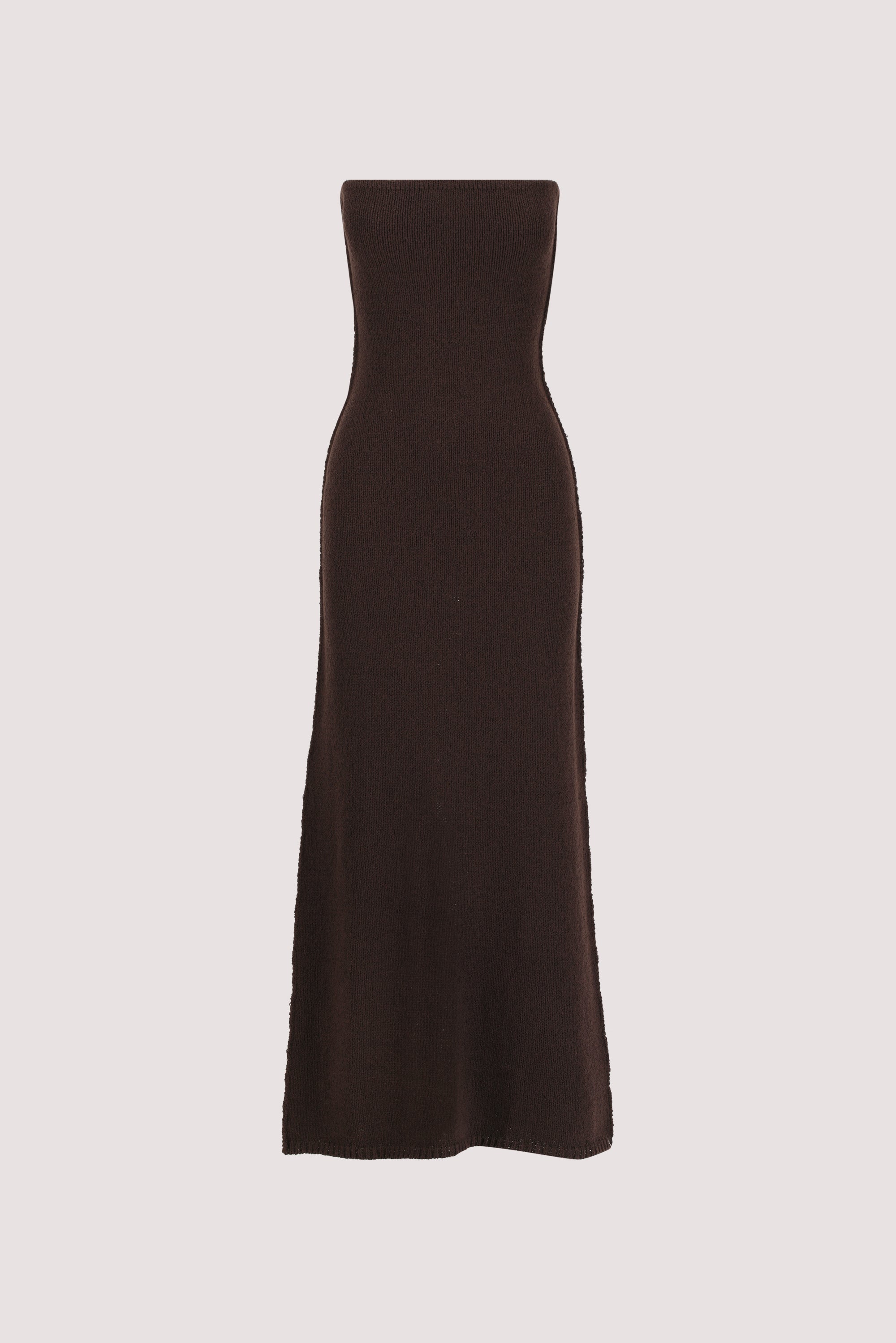 Kara Strapless Knit Midi Dress in Chocolate By DISSH