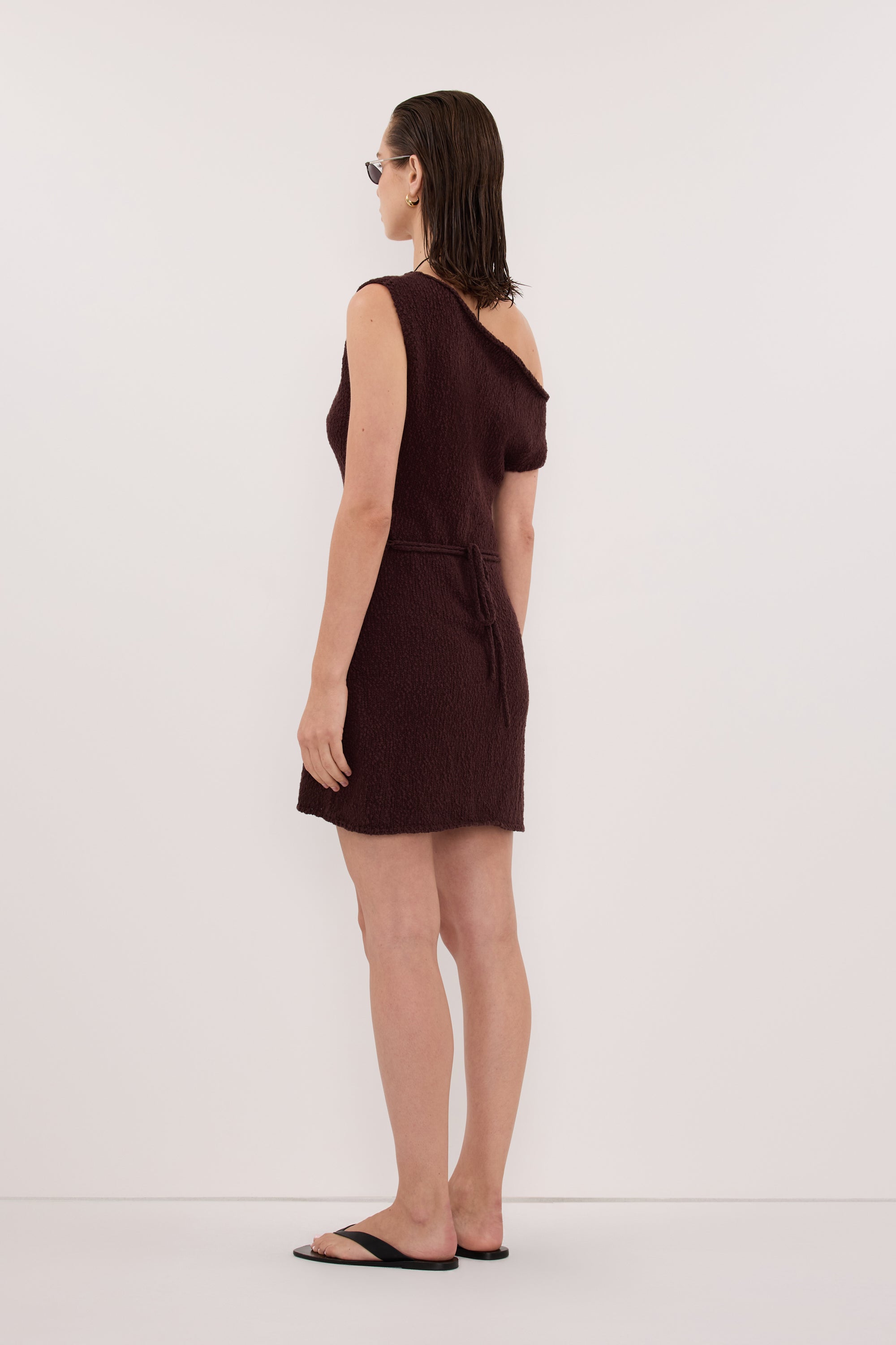 DINA CHOC ASYM KNIT MINI DRESS