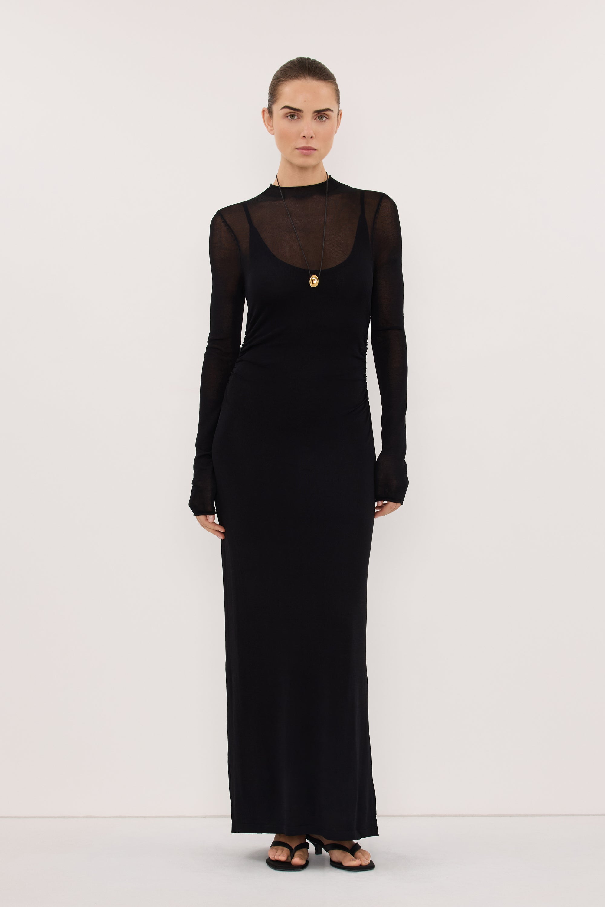 Hazel Long Sleeve Knit Midi Dress in Black By DISSH