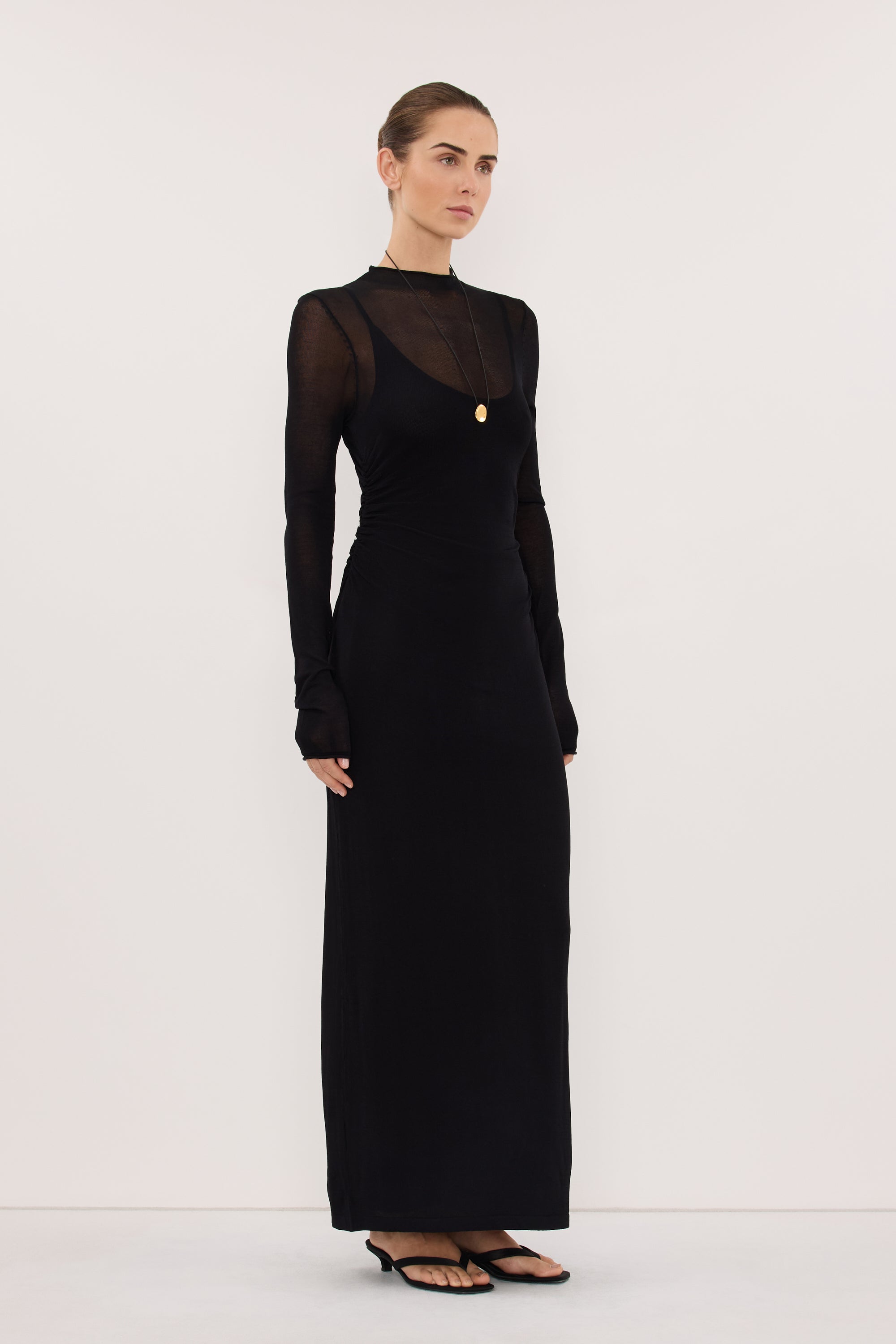 HAZEL BLACK LONG SLEEVE KNIT MIDI DRESS