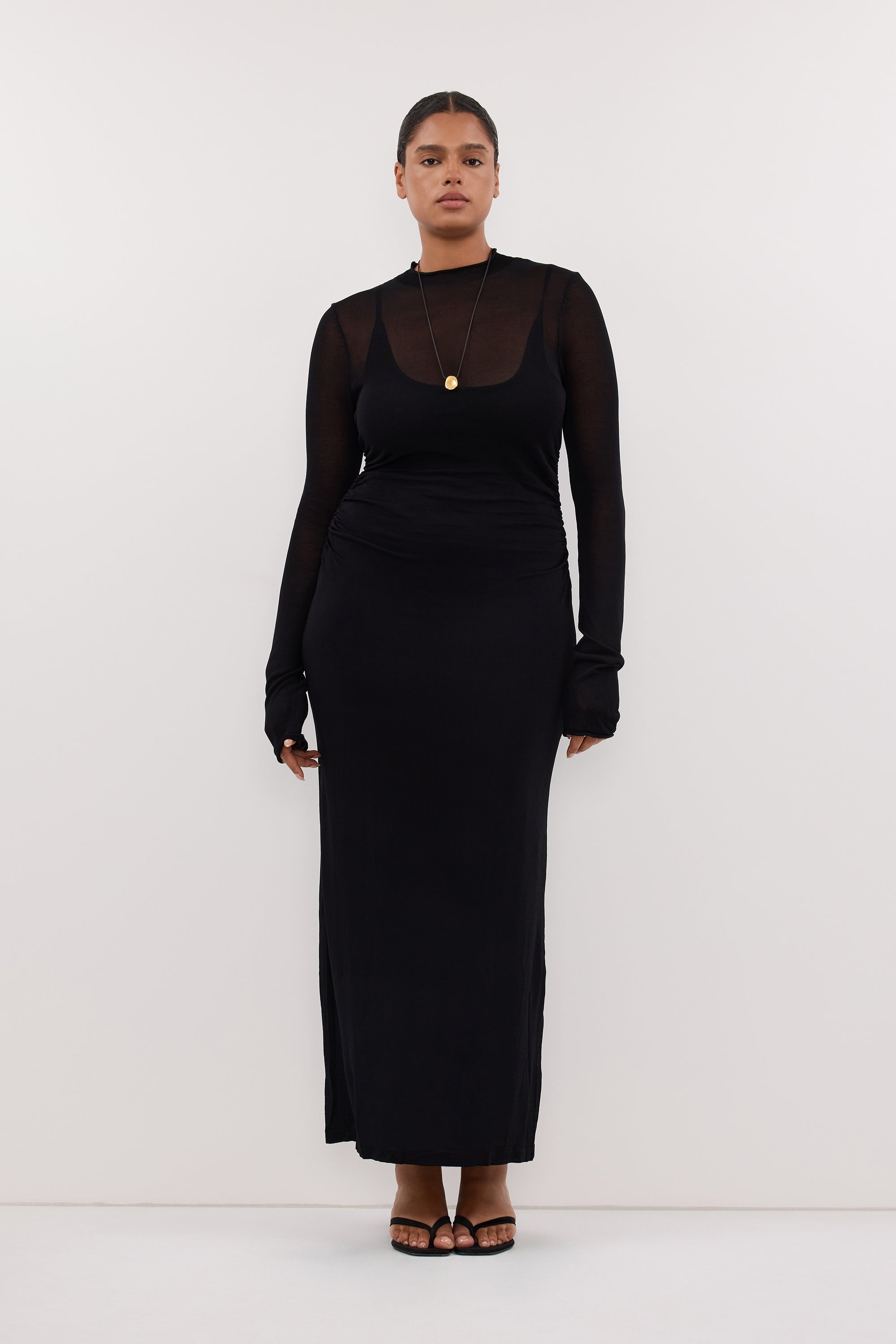 HAZEL BLACK LONG SLEEVE KNIT MIDI DRESS - XXS / BLACK HAZEL BLACK LONG SLEEVE KNIT MIDI DRESS - XXS / BLACK