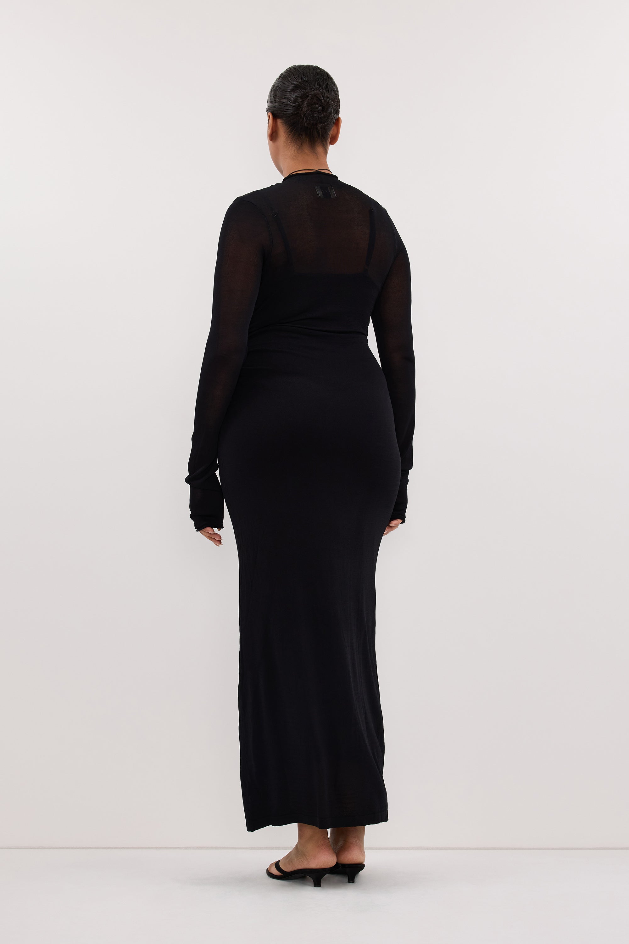 HAZEL BLACK LONG SLEEVE KNIT MIDI DRESS - XXS / BLACK