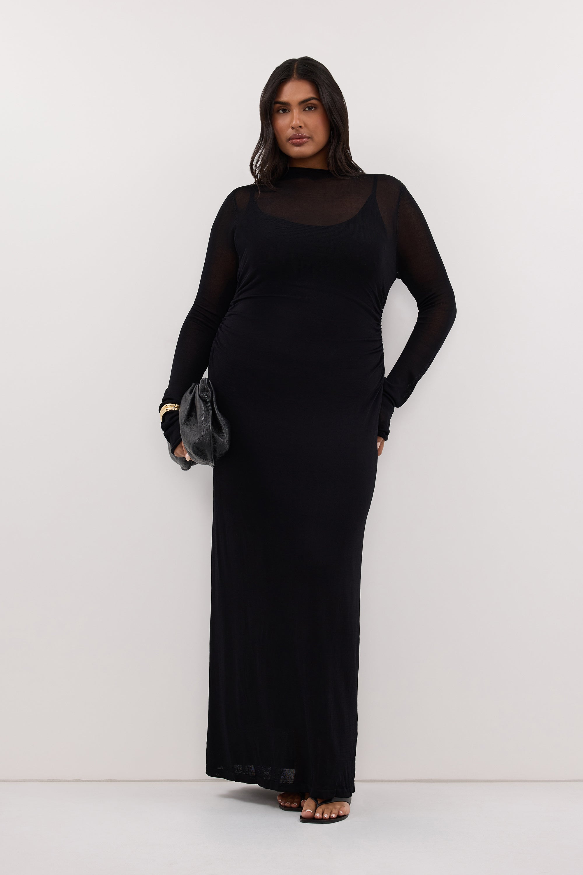 Hazel Long Sleeve Knit Midi Dress in Black By DISSH