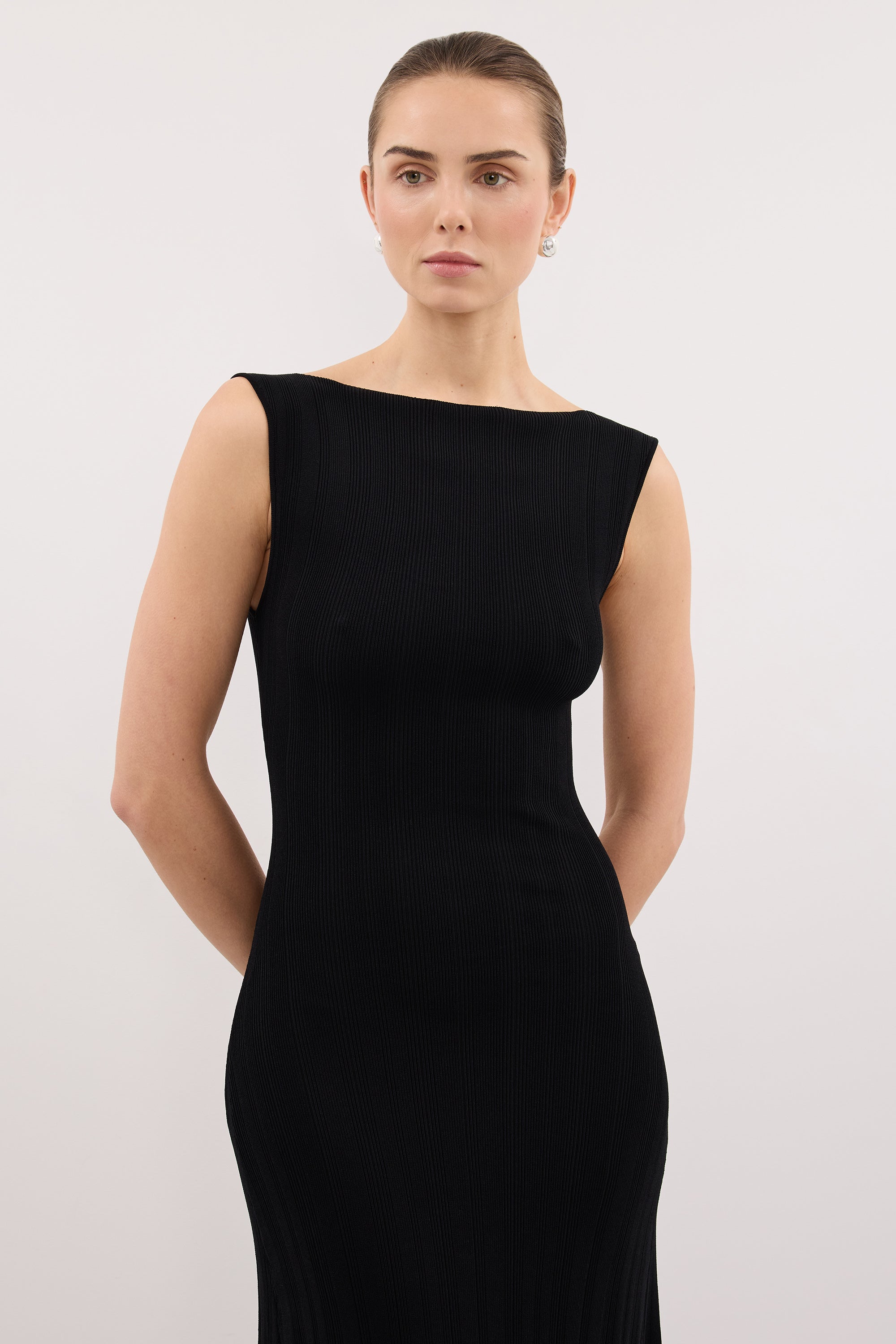 Dove Sleeveless Ribbed Knit Maxi Dress in Black By DISSH