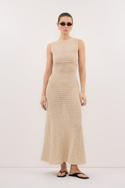 Stas wearing HALO NATURAL KNIT MAXI DRESS