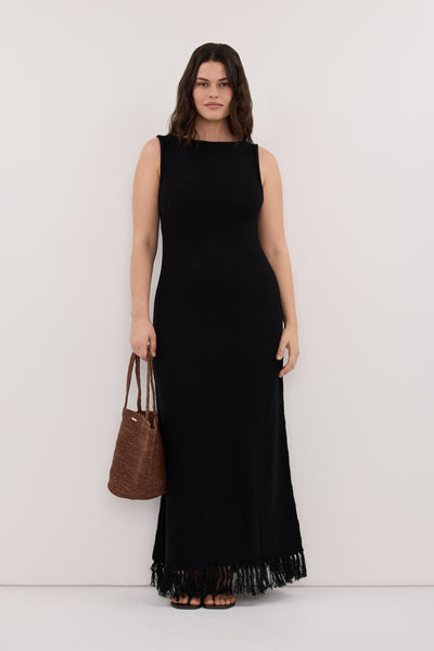 Jasmine wearing BENETTE BLACK FRINGE MAXI DRESS