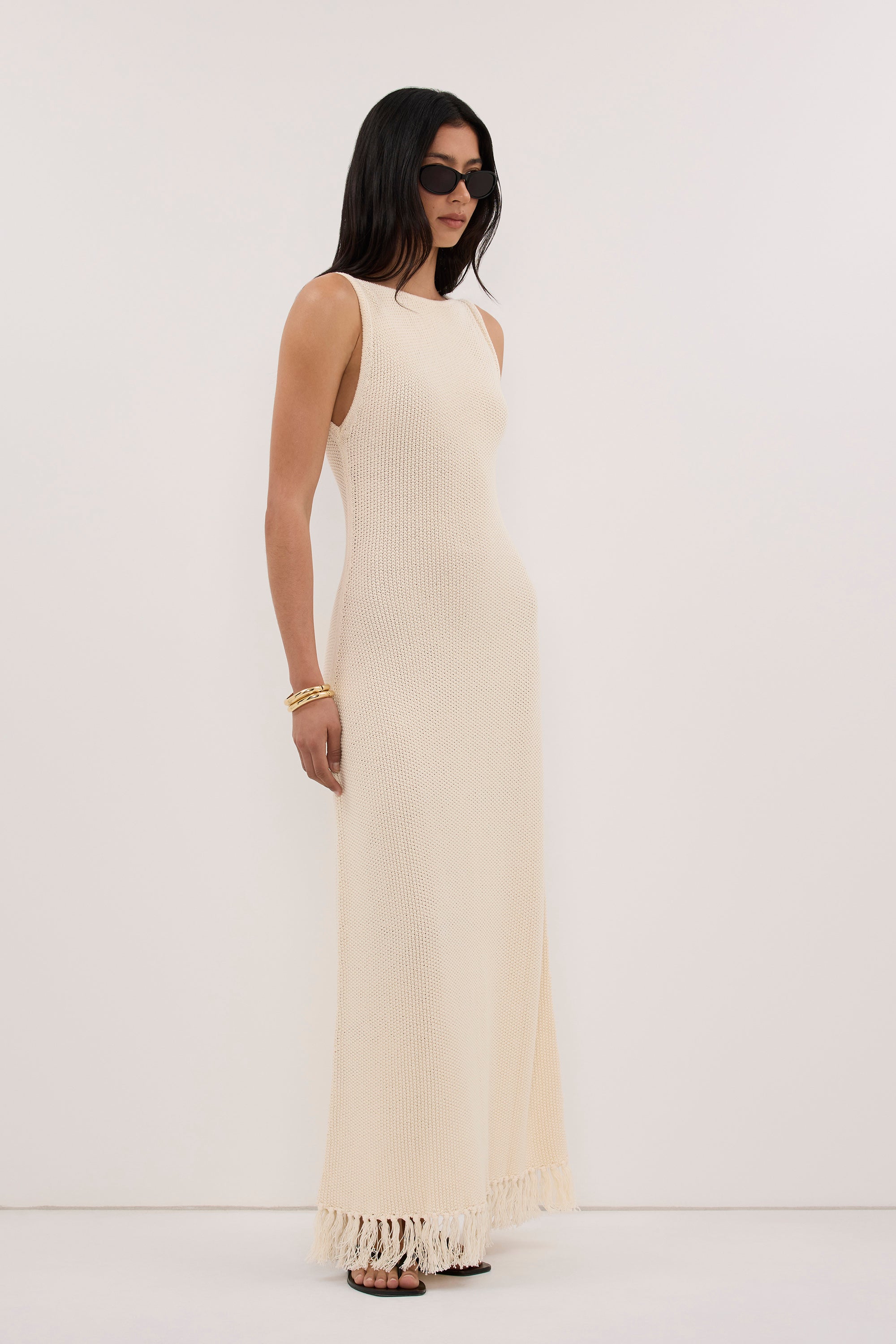 BENETTE NATURAL FRINGE MAXI DRESS