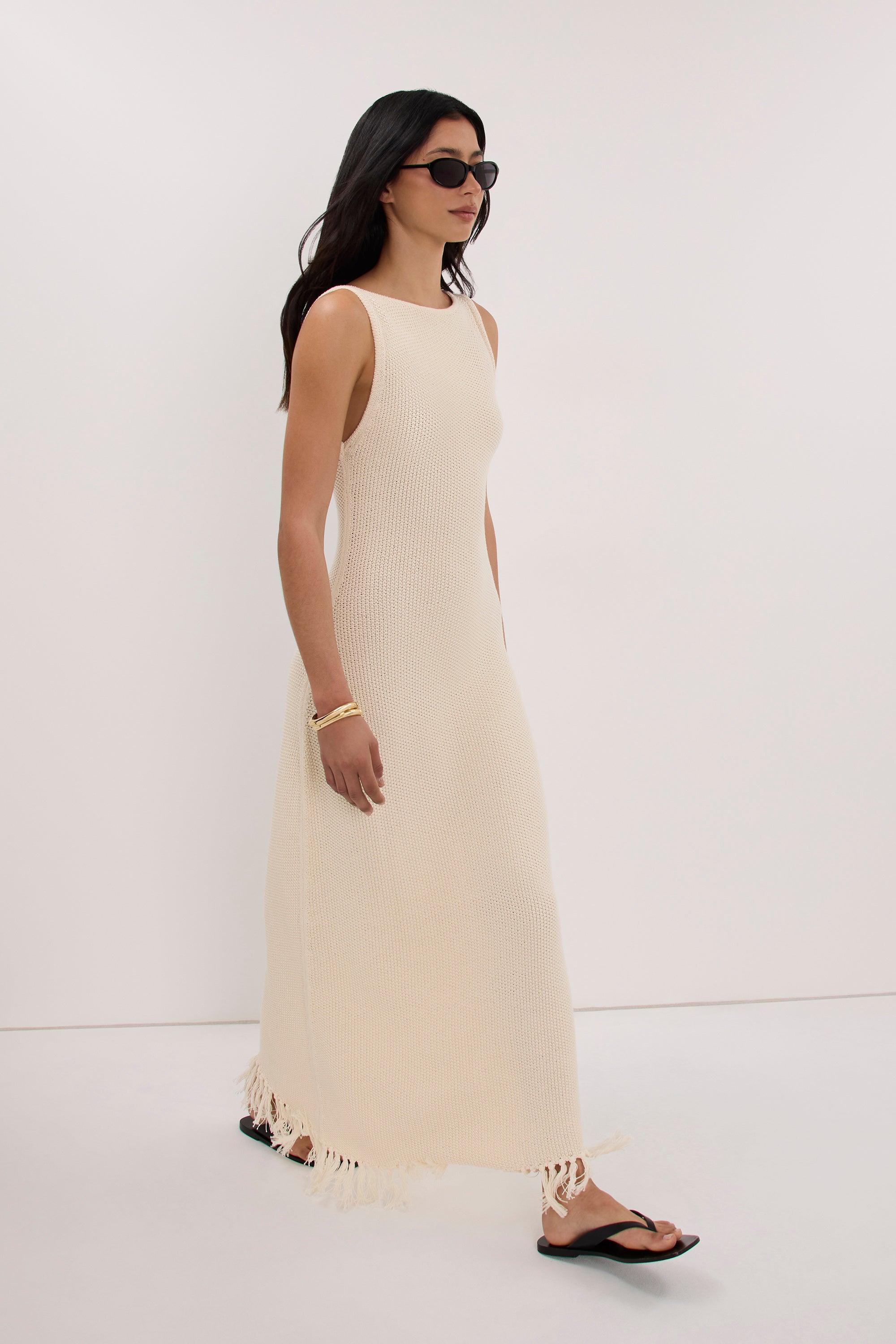 BENETTE NATURAL FRINGE MAXI DRESS