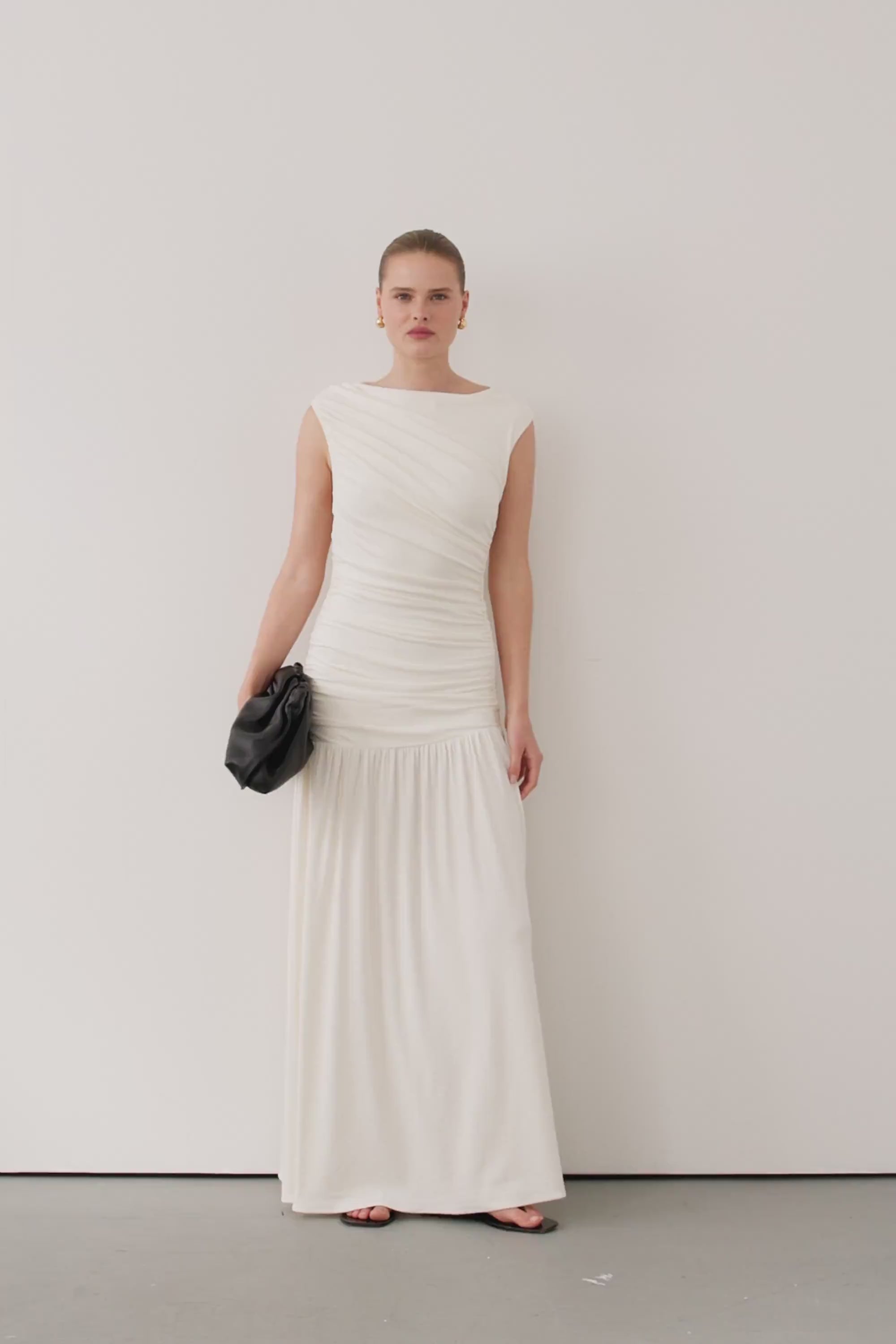 LOLA CREAM RUCHED MAXI DRESS – DISSH
