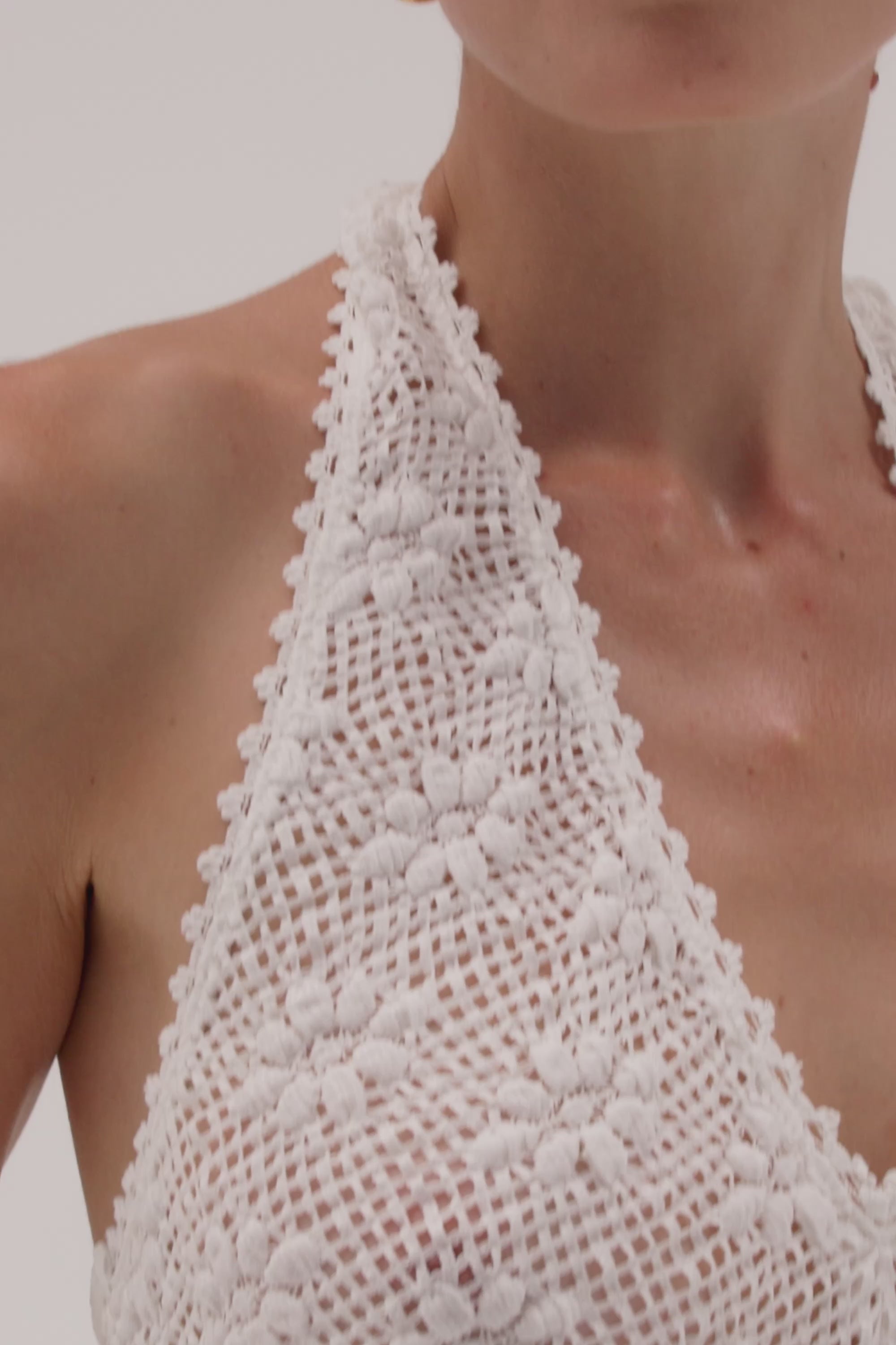 AGNES WHITE CROCHET HALTER TOP – DISSH